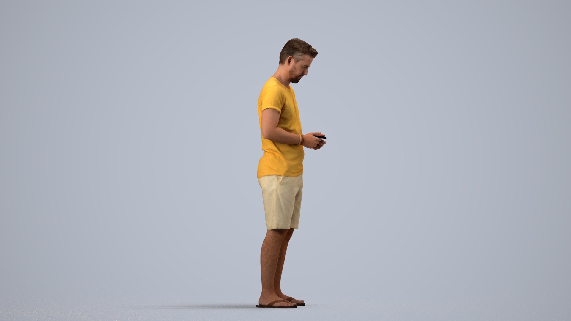 realistic 3D human man standing, archviz people FBX OBJ for Blender, side view render