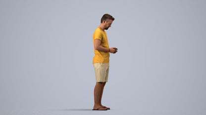 realistic 3D human man standing, archviz people FBX OBJ for Blender, side view render