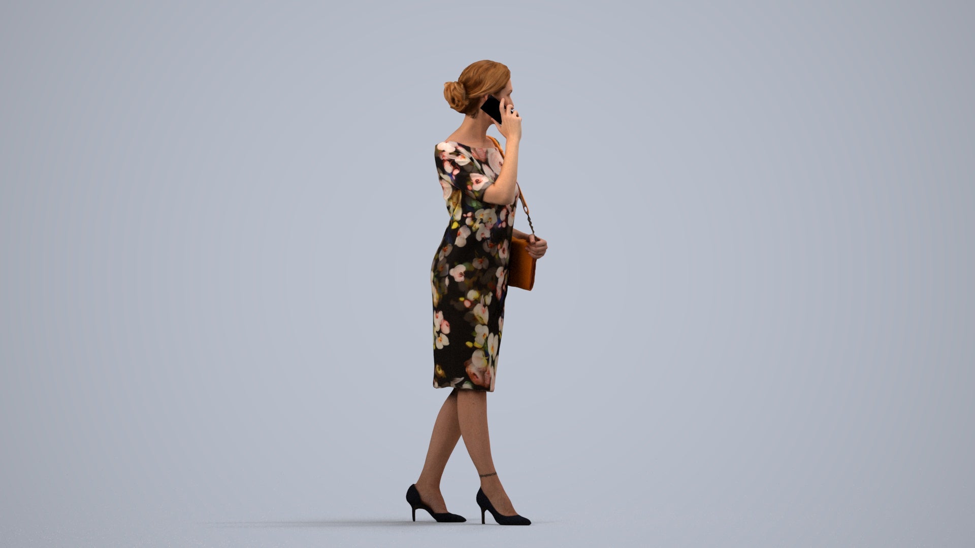 photogrammetry 3D woman casual standing, realistic human model archviz FBX, side view render
