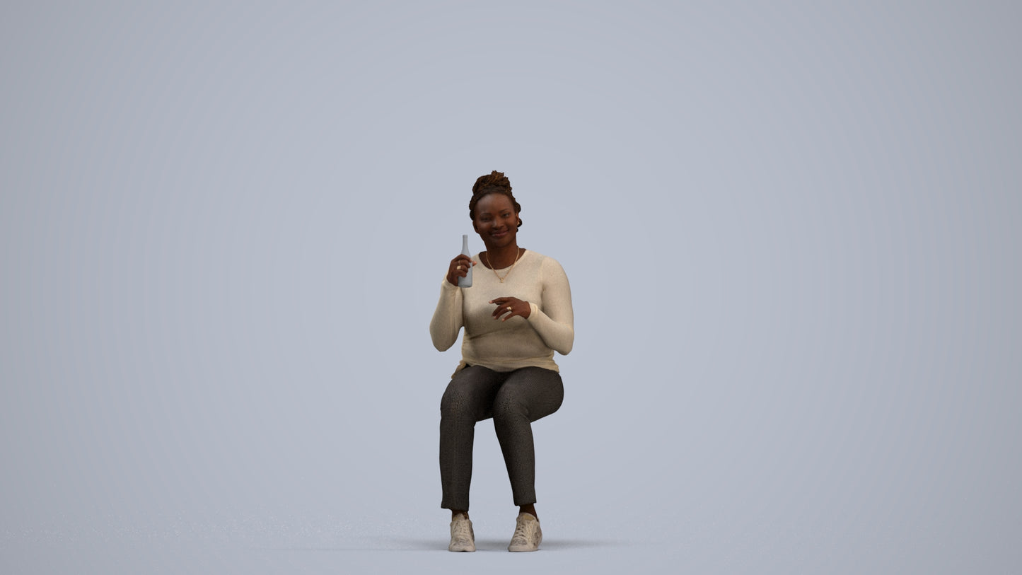 photogrammetry 3D woman casual sitting, realistic human model archviz FBX, standing pose render