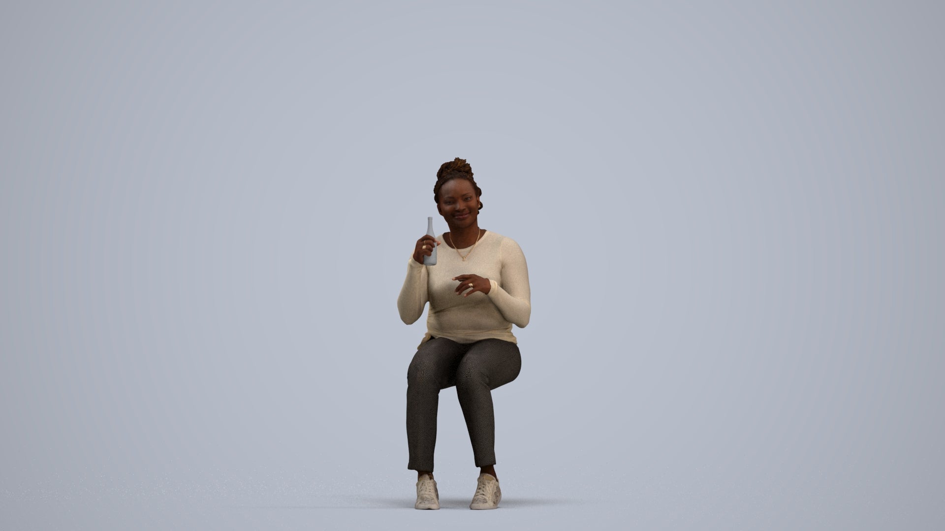 photogrammetry 3D woman casual sitting, realistic human model archviz FBX, standing pose render