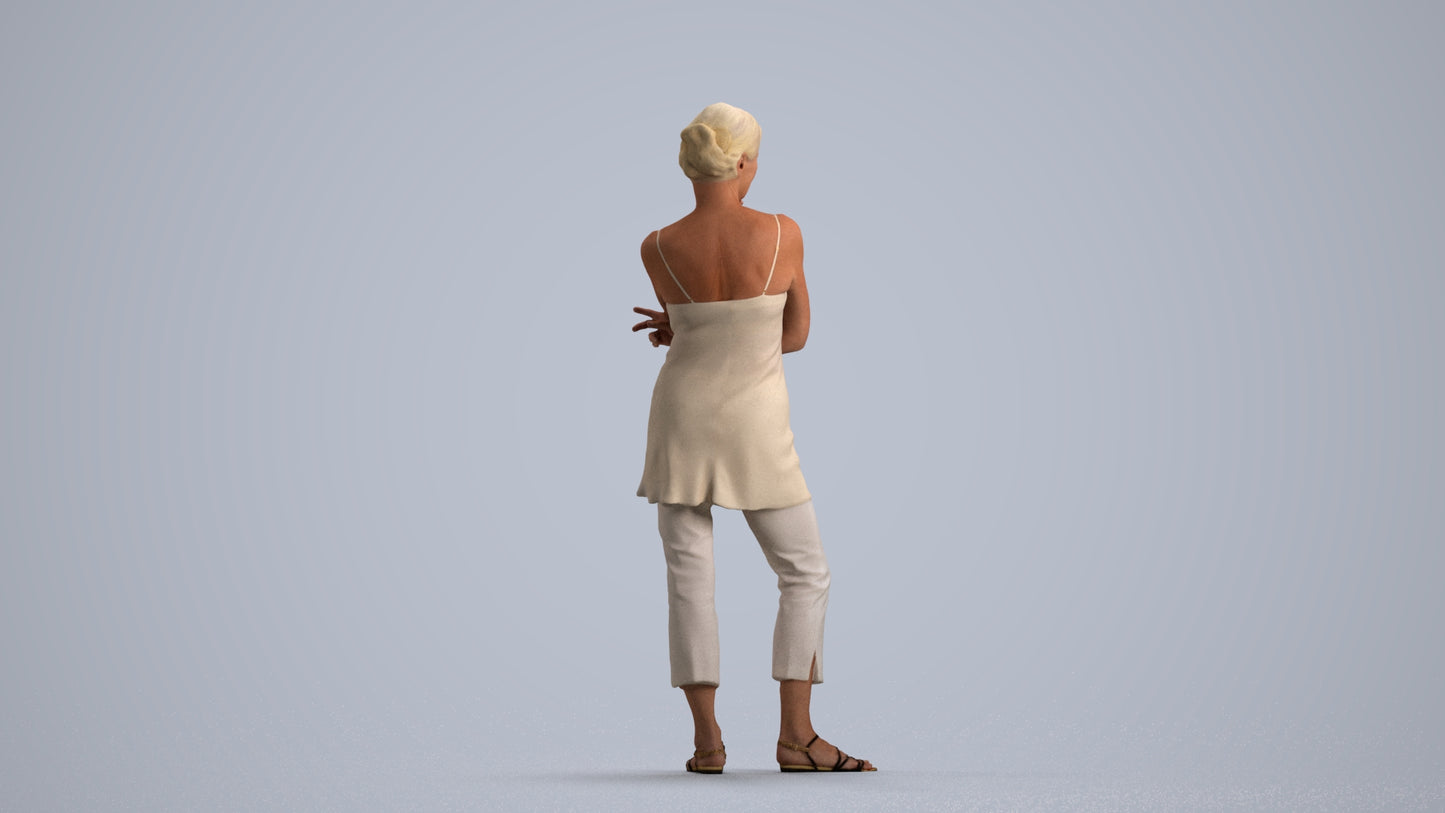 realistic 3D people senior woman casual standing, render-ready for V-Ray and Corona, FBX OBJ, front view render