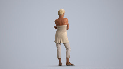 realistic 3D people senior woman casual standing, render-ready for V-Ray and Corona, FBX OBJ, front view render