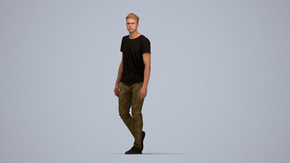 3D human model man casual walking, photogrammetry scanned person for archviz, top-down view render