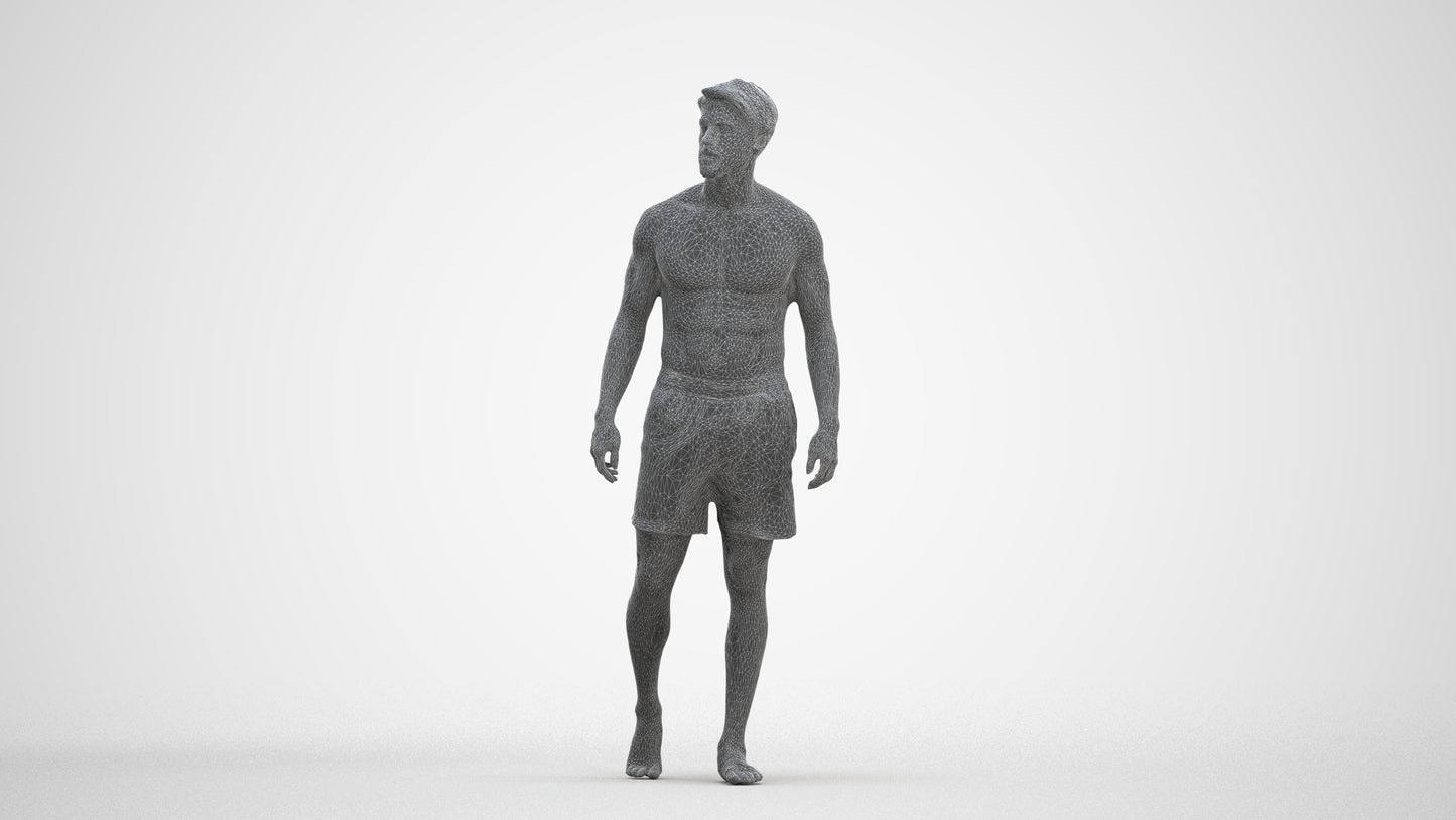 realistic 3D people man pool, render-ready for V-Ray and Corona, FBX OBJ, three-quarter front view render
