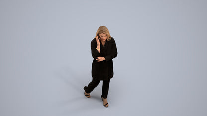3D human model woman business walking, photogrammetry scanned person for archviz, back view render