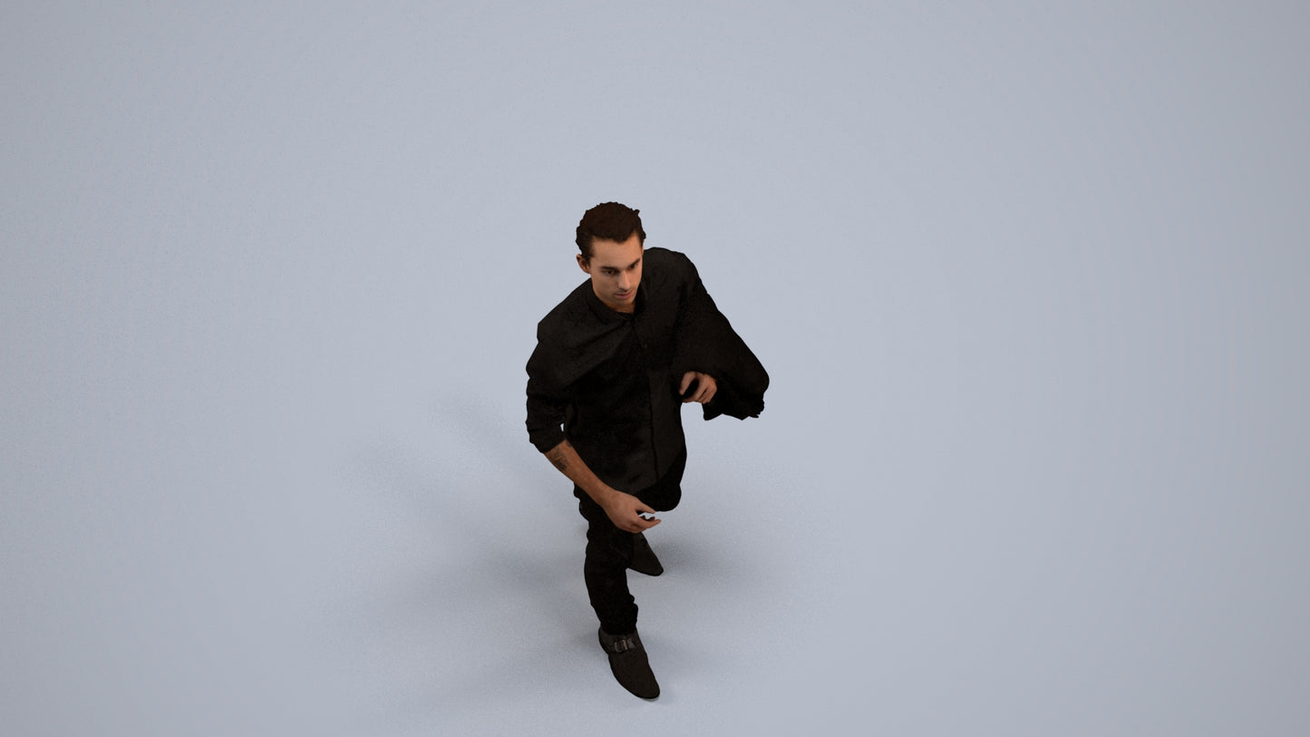 photogrammetry 3D man casual walking, realistic human model archviz FBX, back view render