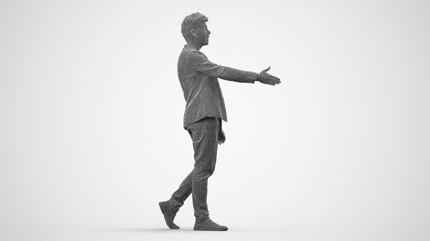 realistic 3D man casual business, scanned archviz people for Blender and 3ds Max, wireframe side view