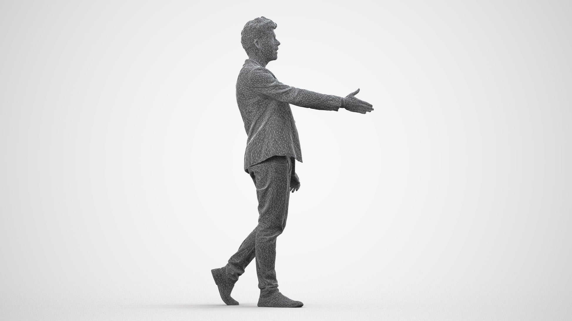 realistic 3D man casual business, scanned archviz people for Blender and 3ds Max, wireframe side view