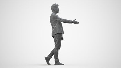 realistic 3D man casual business, scanned archviz people for Blender and 3ds Max, wireframe side view