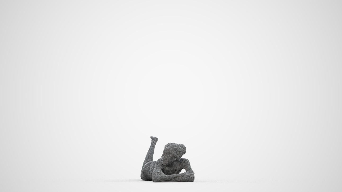 3D human model woman casual pool, photogrammetry scanned person for archviz, wireframe back view