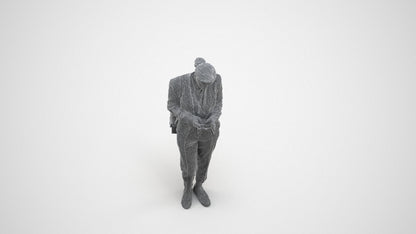 3D human model woman business standing, photogrammetry scanned person for archviz, wireframe three-quarter view