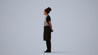 realistic 3D human woman hospitality, archviz people FBX OBJ for Blender, three-quarter view render