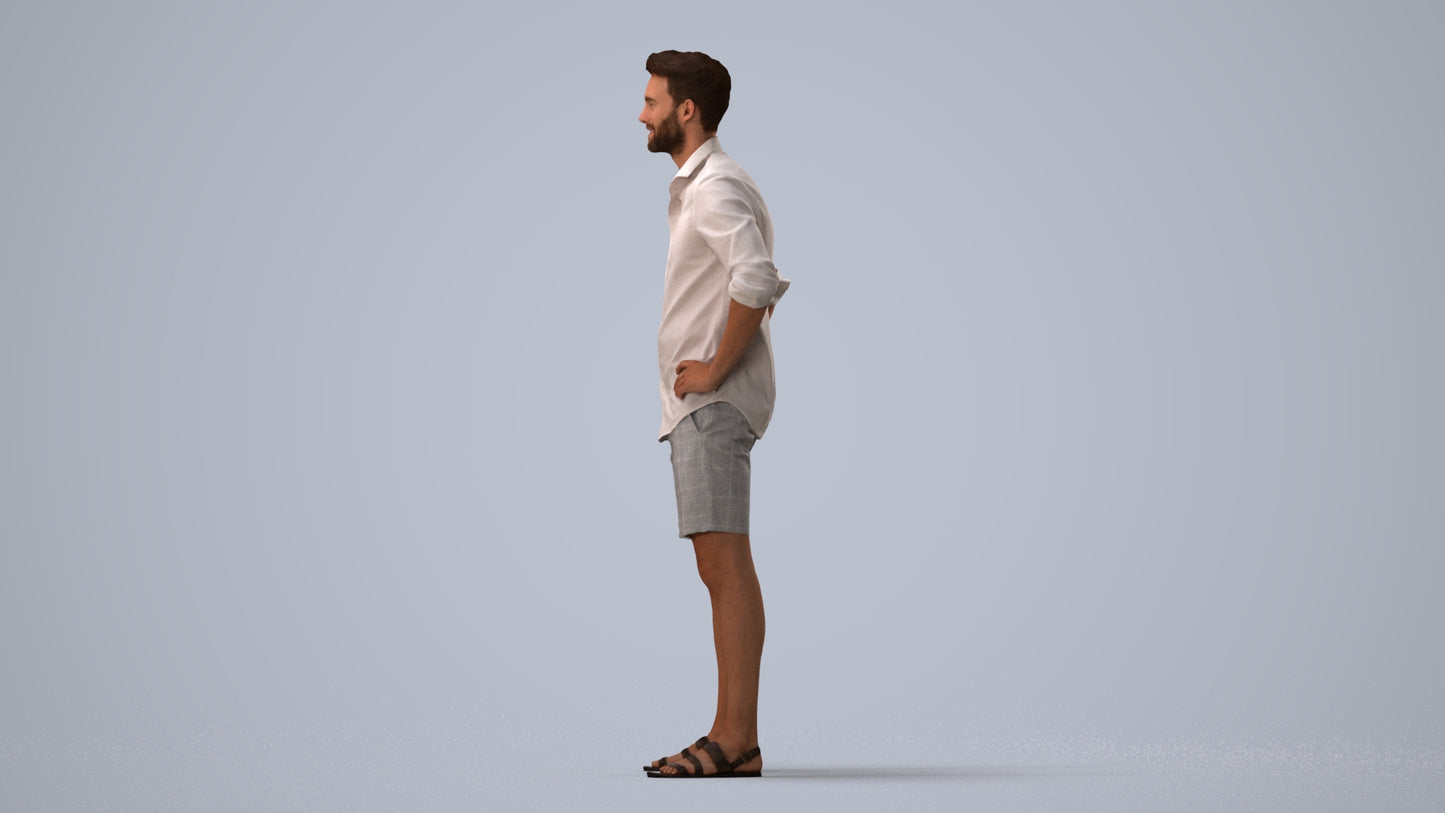 3D scanned man standing casual, photorealistic archviz people for Enscape and SketchUp, three-quarter view render