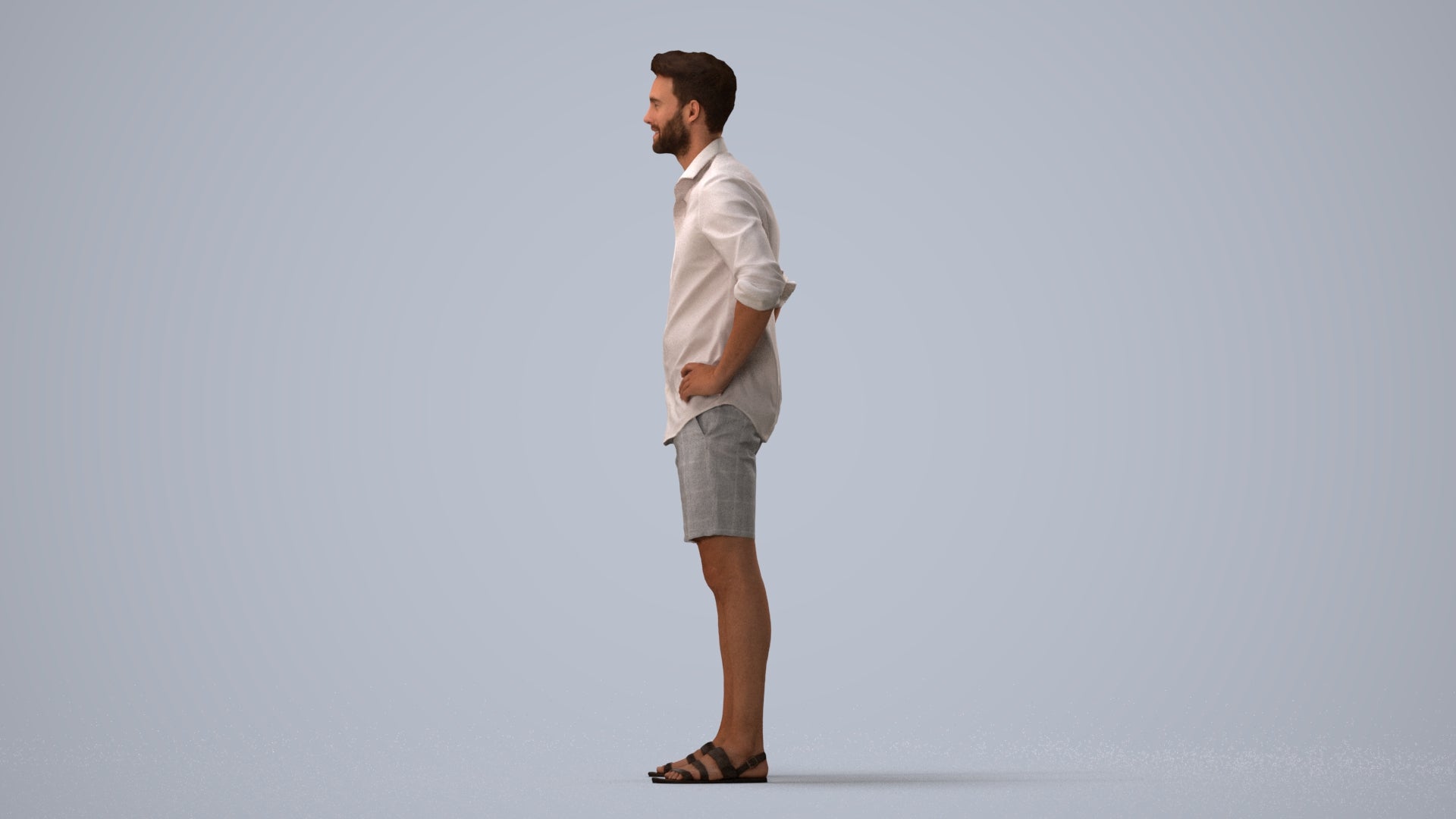 3D scanned man standing casual, photorealistic archviz people for Enscape and SketchUp, three-quarter view render