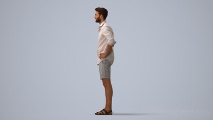 3D scanned man standing casual, photorealistic archviz people for Enscape and SketchUp, three-quarter view render