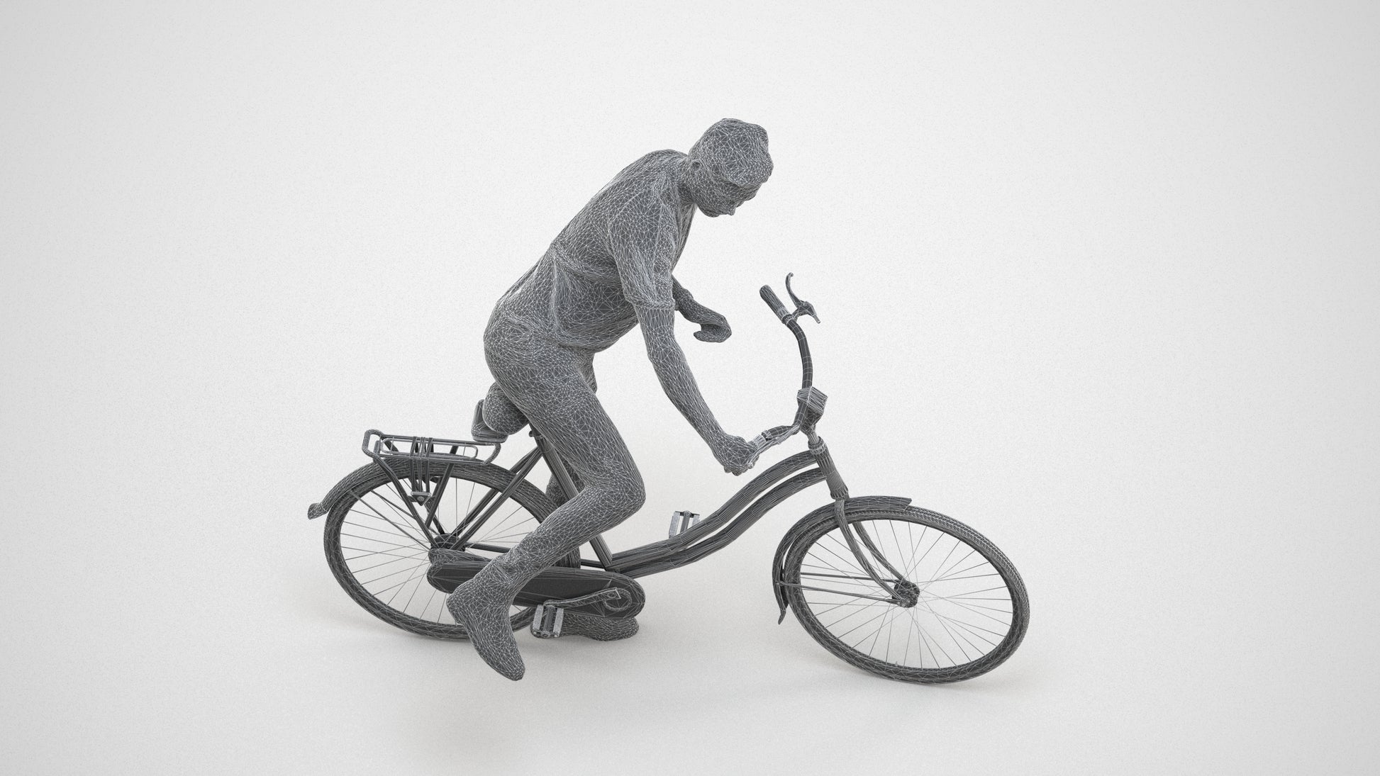 realistic 3D people man casual cycling, render-ready for V-Ray and Corona, FBX OBJ, wireframe three-quarter view