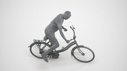 realistic 3D people man casual cycling, render-ready for V-Ray and Corona, FBX OBJ, wireframe three-quarter view