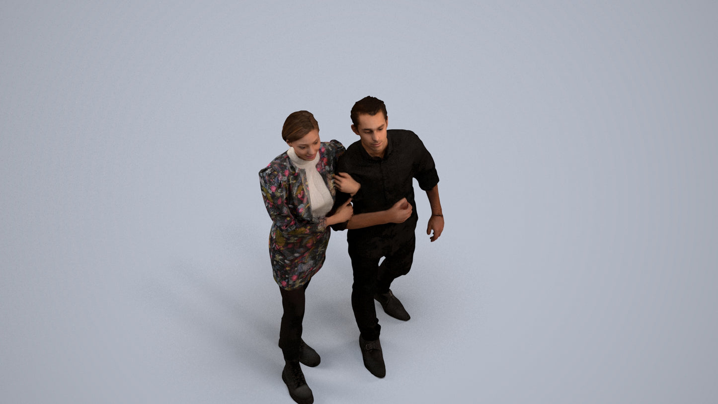 realistic 3D human woman casual couple, archviz people FBX OBJ for Blender, back view render