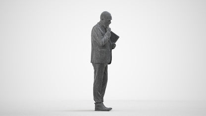 scanned 3D senior man business, photogrammetry people for Enscape and V-Ray, wireframe side view