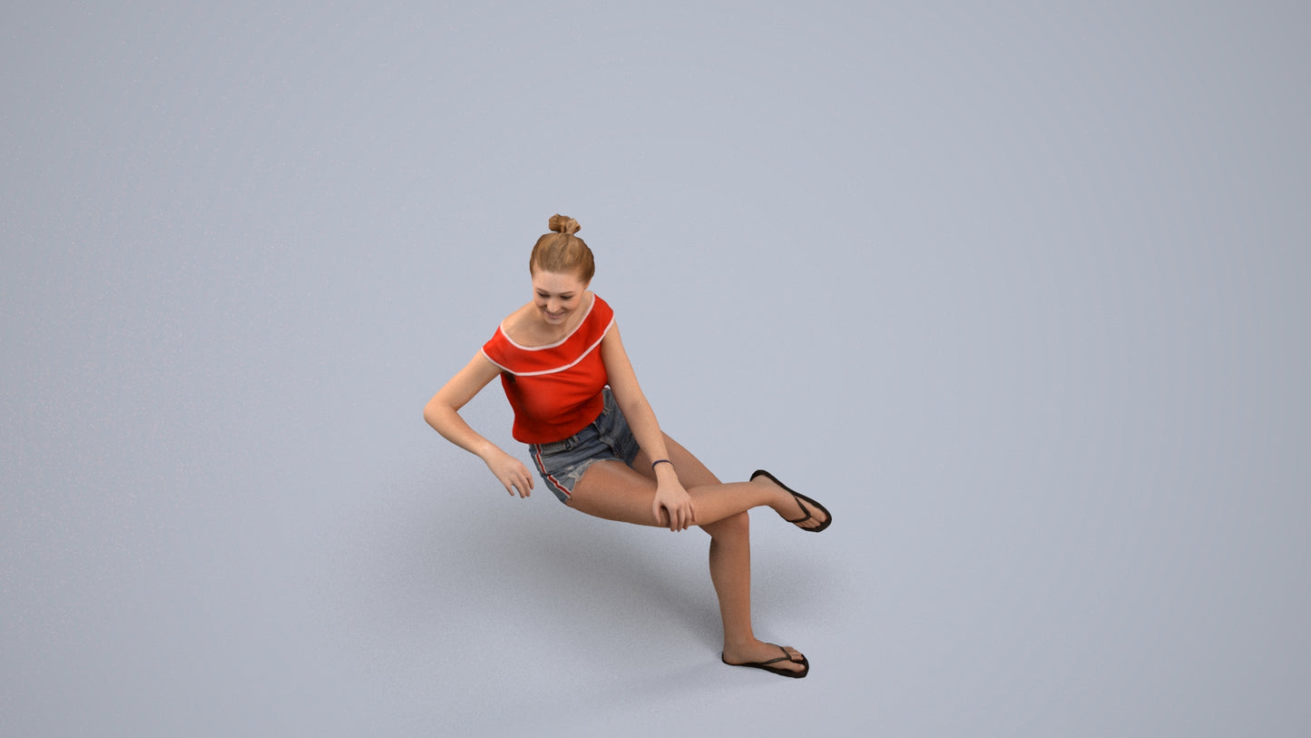 3D scanned girl sitting casual, photorealistic archviz people for Enscape and SketchUp, back view render