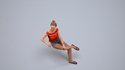 3D scanned girl sitting casual, photorealistic archviz people for Enscape and SketchUp, back view render