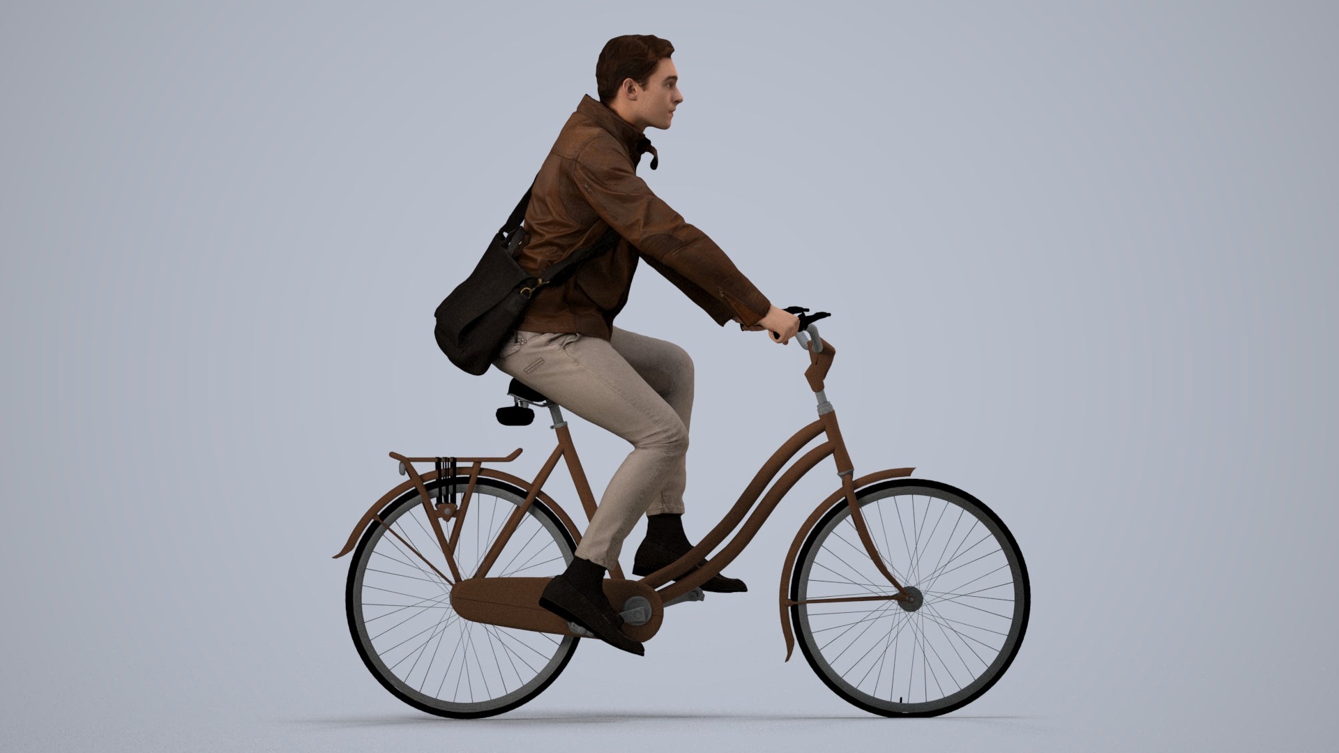 realistic 3D man casual cycling, scanned archviz people for Blender and 3ds Max, side view render