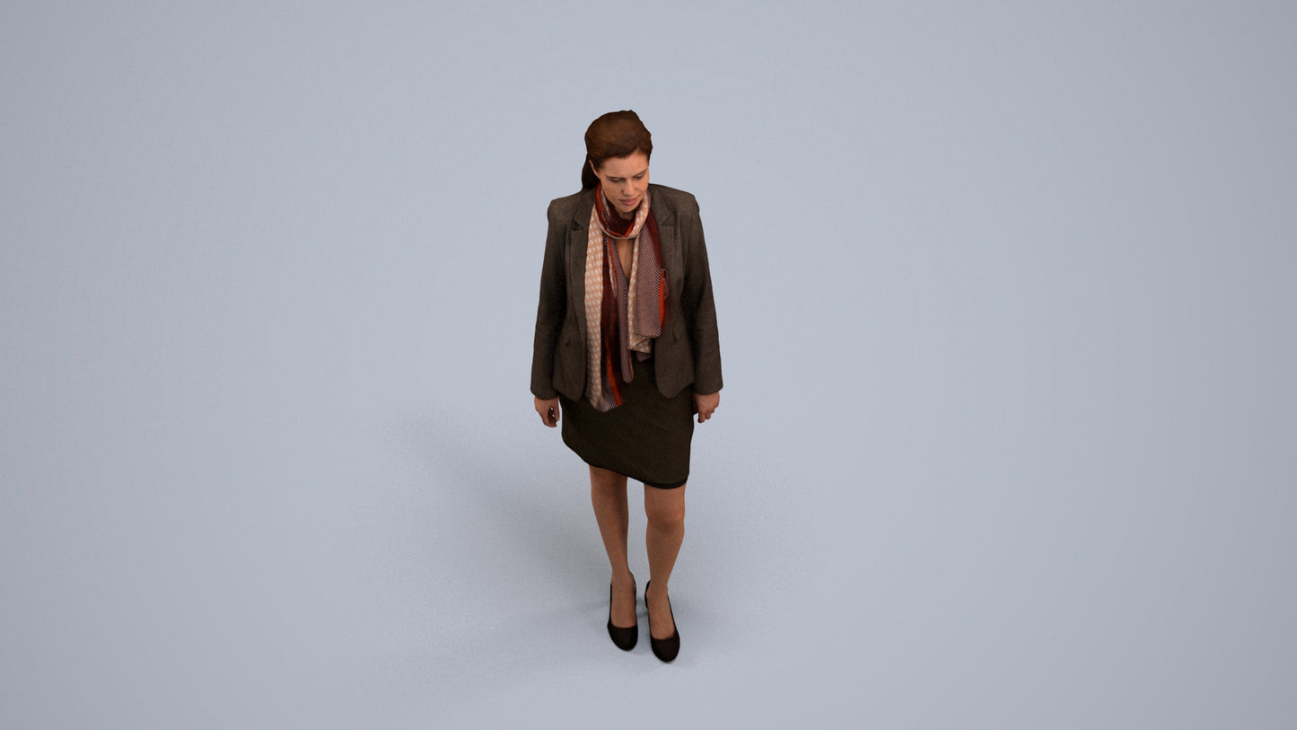 realistic 3D human woman business, archviz people FBX OBJ for Blender, back view render