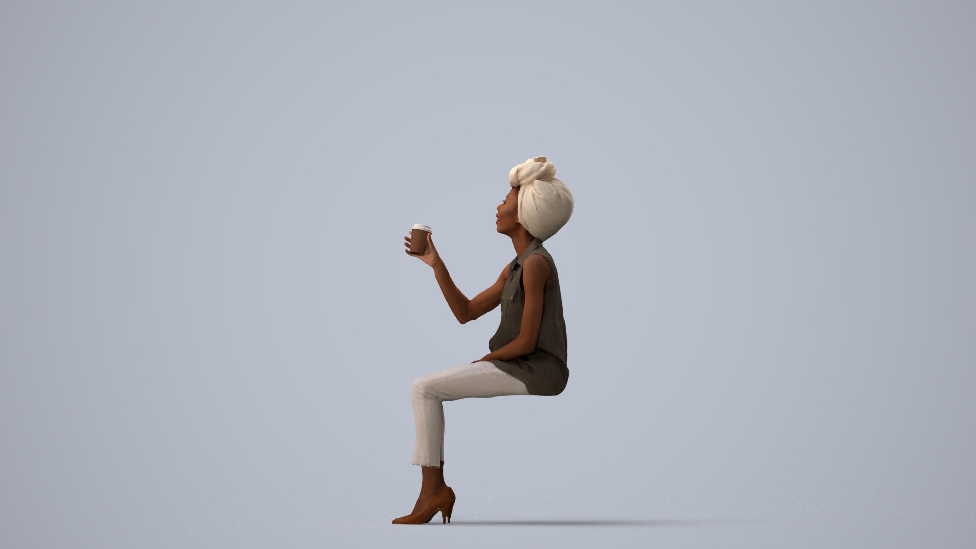 realistic 3D people woman casual sitting, render-ready for V-Ray and Corona, FBX OBJ, three-quarter view render