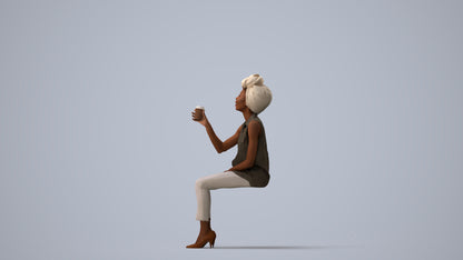 realistic 3D people woman casual sitting, render-ready for V-Ray and Corona, FBX OBJ, three-quarter view render
