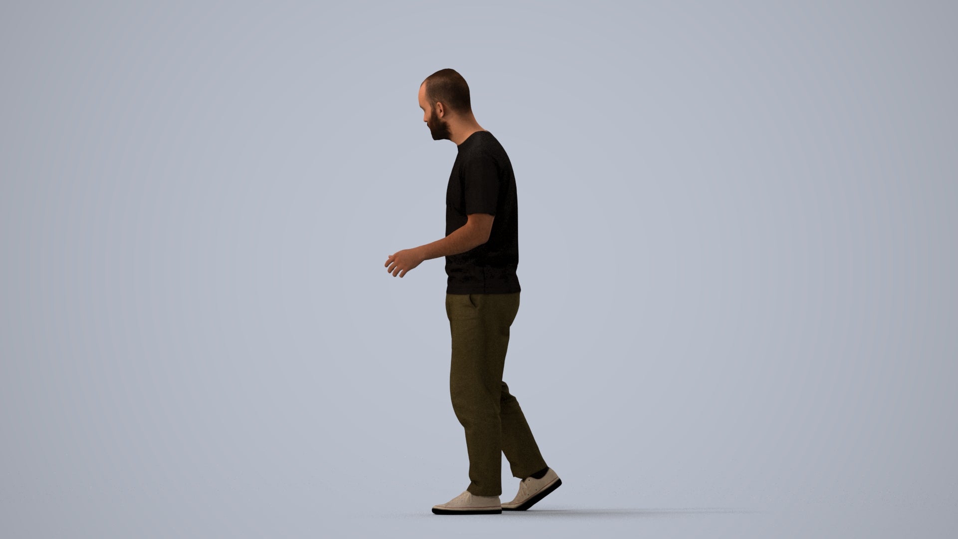 photogrammetry 3D man casual walking, realistic human model archviz FBX, three-quarter view render