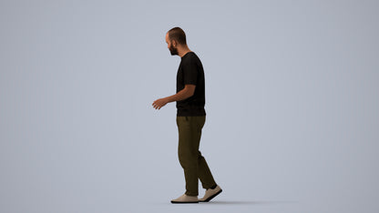 photogrammetry 3D man casual walking, realistic human model archviz FBX, three-quarter view render