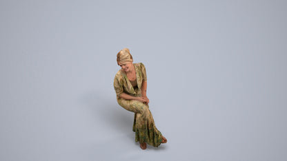 3D scanned woman sitting casual, photorealistic archviz people for Enscape and SketchUp, back view render