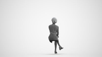 3D people model woman casual sitting, scanned human for 3ds Max rendering, wireframe front view