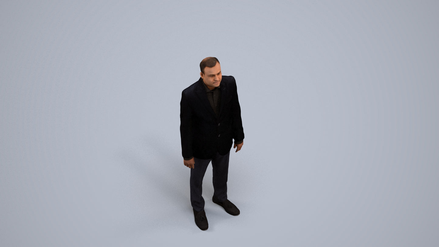 scanned 3D man formal standing, photogrammetry people for Enscape and V-Ray, back view render