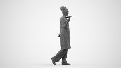 realistic 3D human woman hospitality, archviz people FBX OBJ for Blender, wireframe side view
