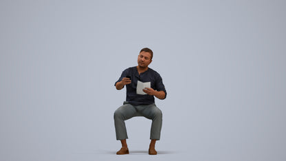 photogrammetry 3D man casual sitting, realistic human model archviz FBX, standing pose render