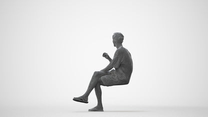 realistic 3D man casual sitting, scanned archviz people for Blender and 3ds Max, square thumbnail