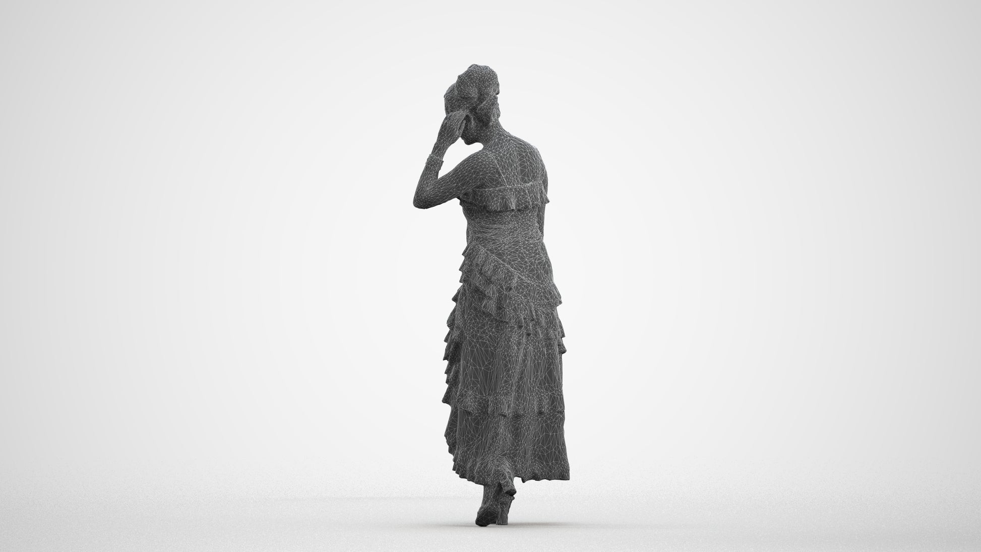 3D scanned woman formalaffairs formal, photorealistic archviz people for Enscape and SketchUp, wireframe front view