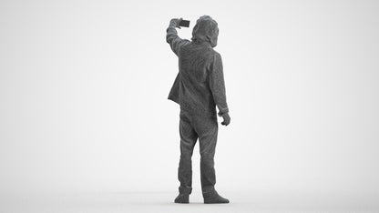 3D human model man casual standing, photogrammetry scanned person for archviz, wireframe front view