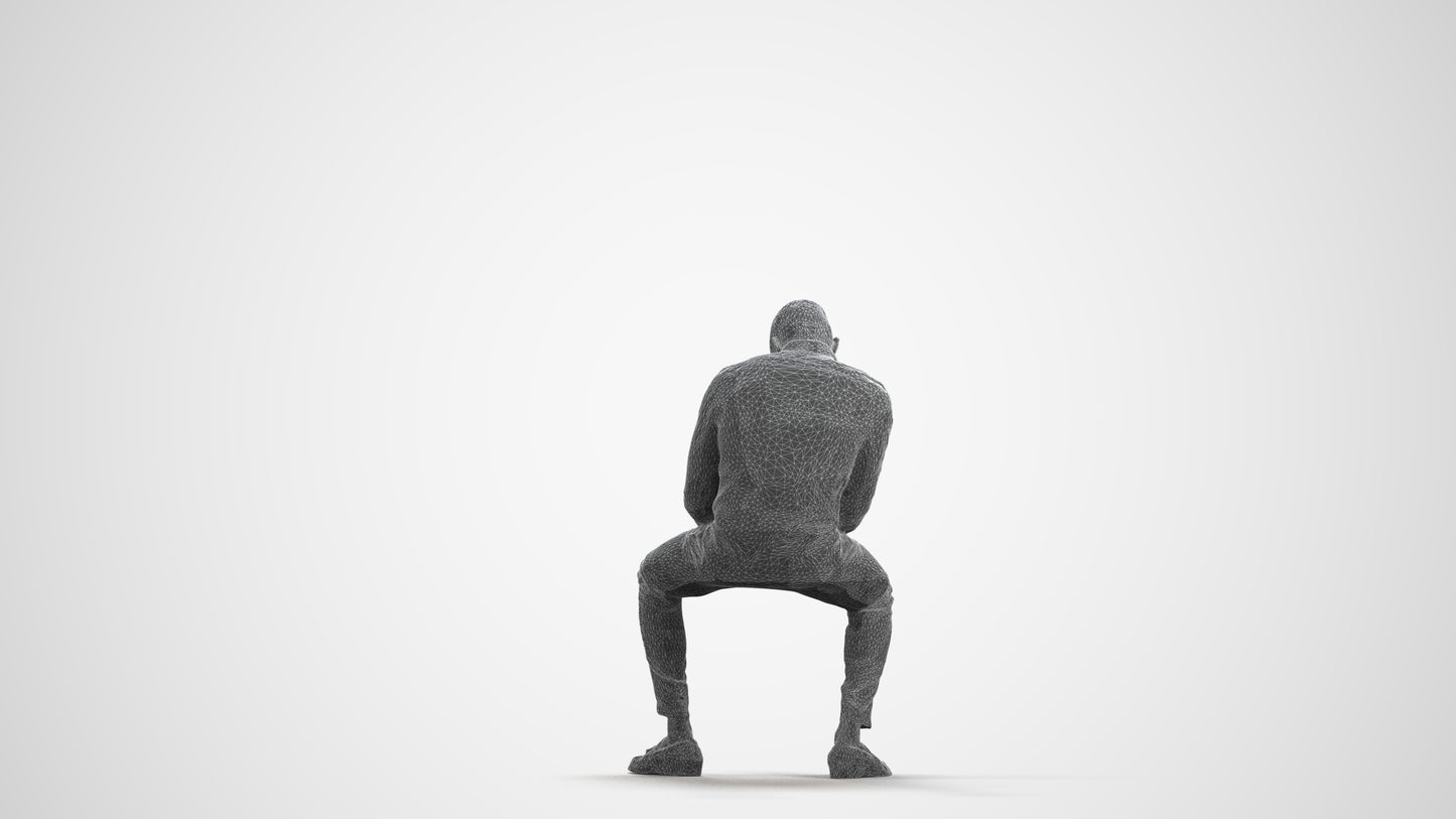 3D people model man business sitting, scanned human for 3ds Max rendering, wireframe front view