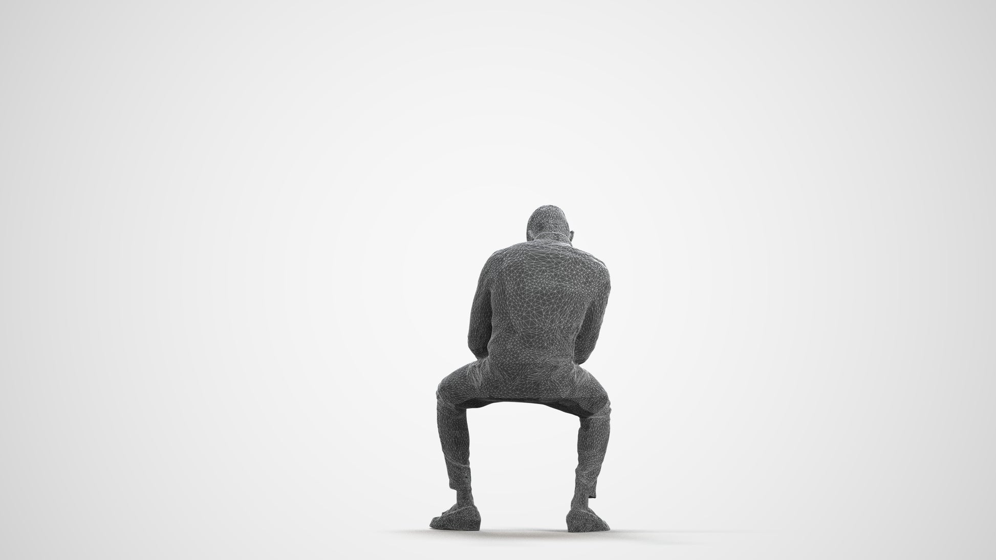 3D people model man business sitting, scanned human for 3ds Max rendering, wireframe front view