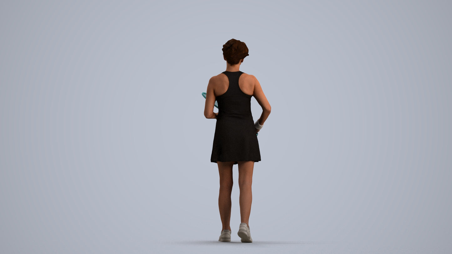 3D human model woman sport, photogrammetry scanned person for archviz, front view render