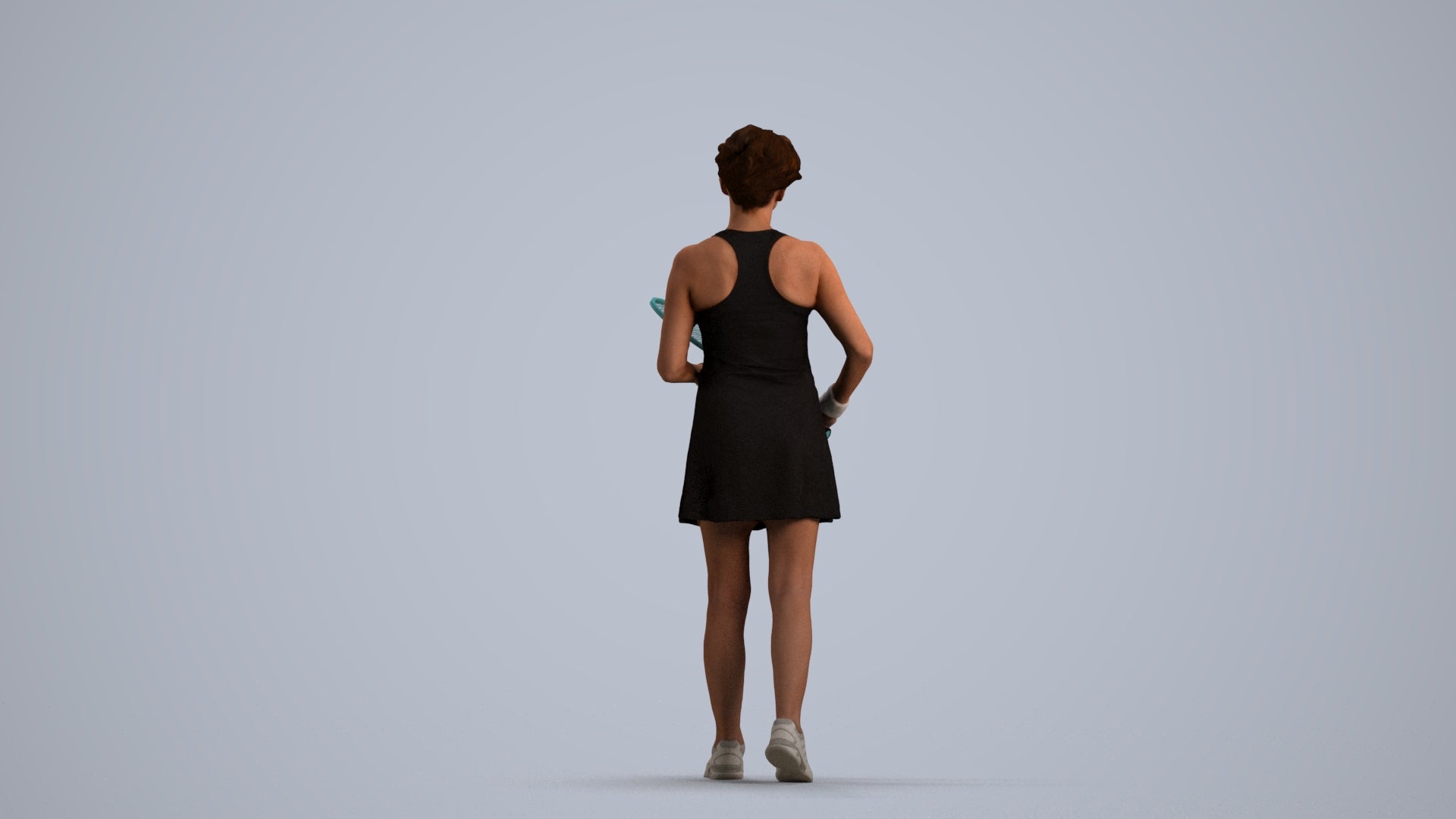 3D human model woman sport, photogrammetry scanned person for archviz, front view render