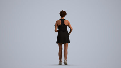 3D human model woman sport, photogrammetry scanned person for archviz, front view render