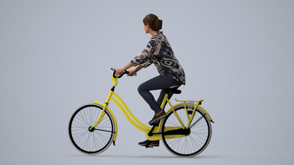 photogrammetry 3D woman casual cycling, realistic human model archviz FBX, three-quarter view render