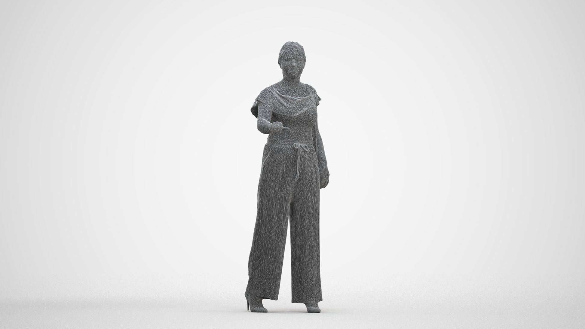 realistic 3D woman casual standing, scanned archviz people for Blender and 3ds Max, three-quarter front view render