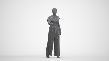 realistic 3D woman casual standing, scanned archviz people for Blender and 3ds Max, three-quarter front view render