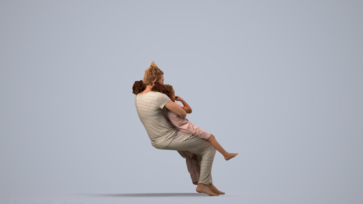realistic 3D human girl kids, archviz people FBX OBJ for Blender, side view render