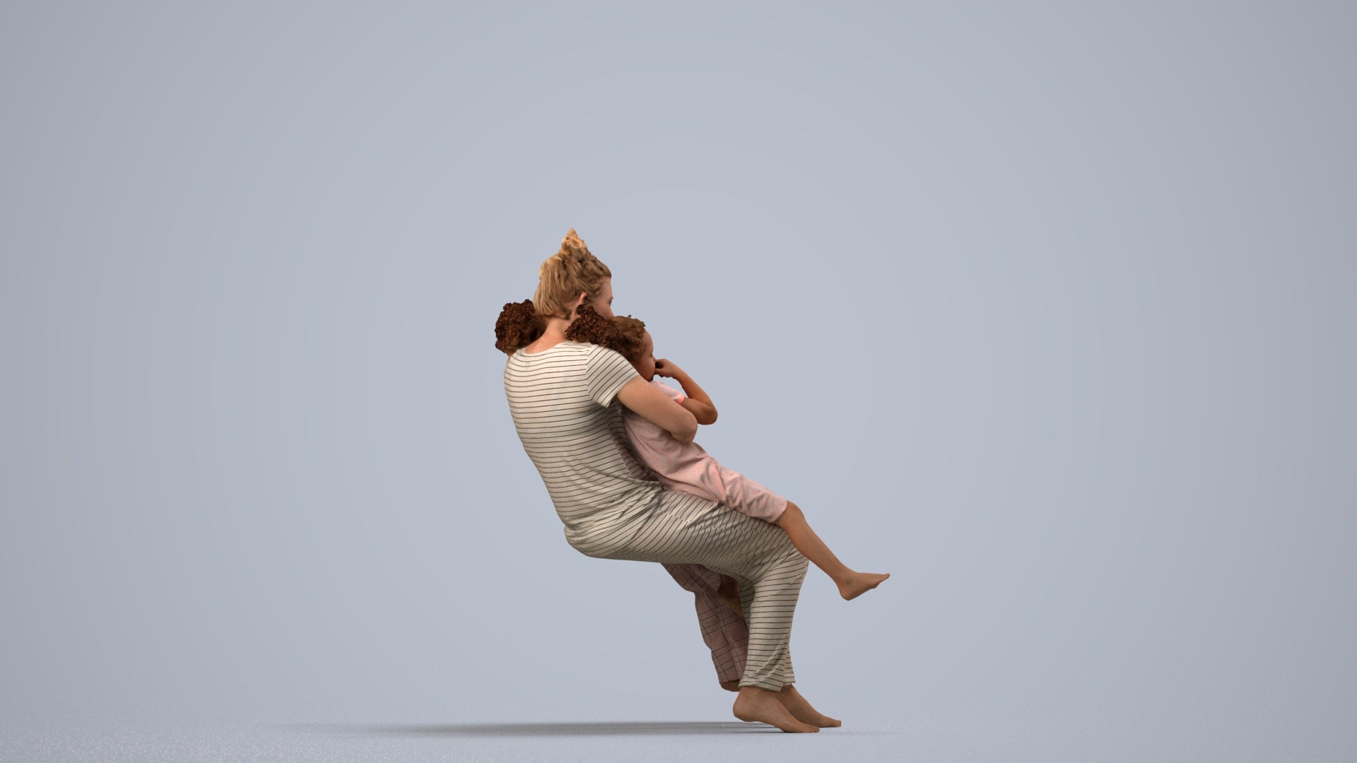 realistic 3D human girl kids, archviz people FBX OBJ for Blender, side view render